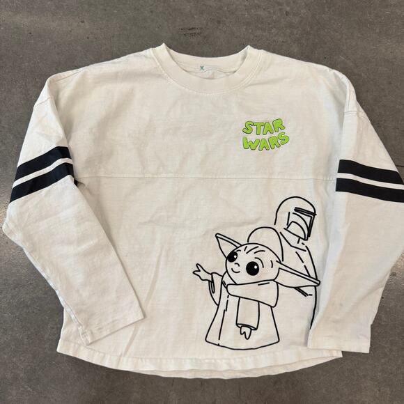 Vintage Y2k Disney Spirit Jersey Youth Baby Yoda Large 10/12 Longsleeve White - Picture 1 of 5